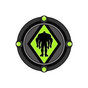 Ben 10 Omnitrix Symbol with Green Diamond and Alien Silhouette on Dark Circular Emblem HD phone wallpaper