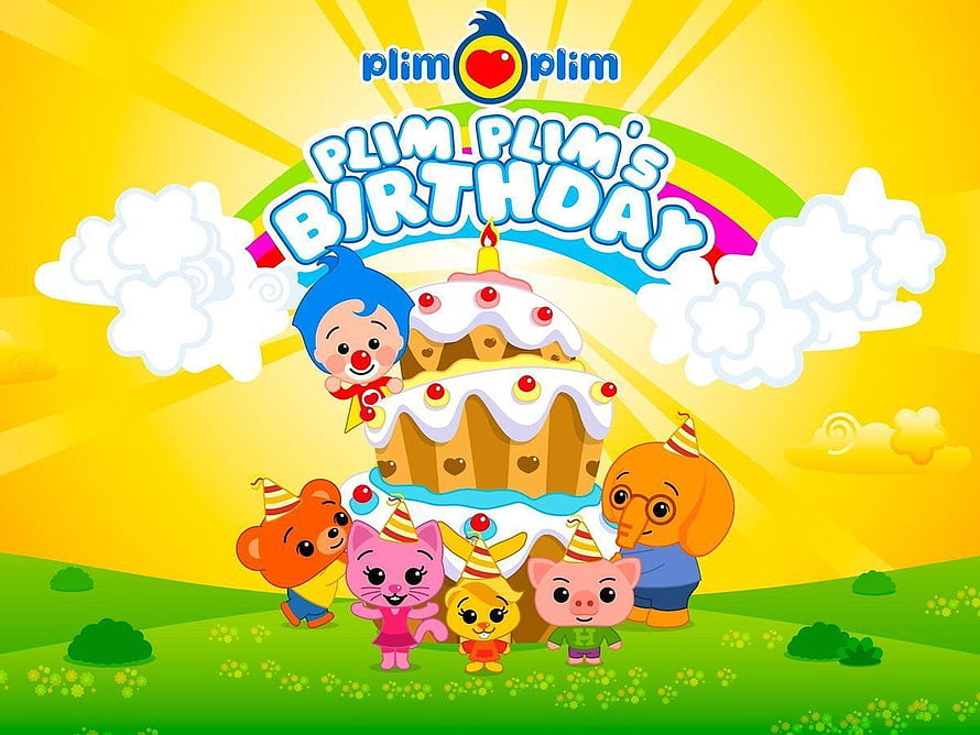 Plim Plim Birthday Celebration with Friends and Giant Cake HD wallpaper