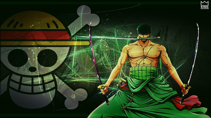 Roronoa Zoro New World Arc Dual Wielding Swords with Straw Hat Jolly Roger HD wallpaper