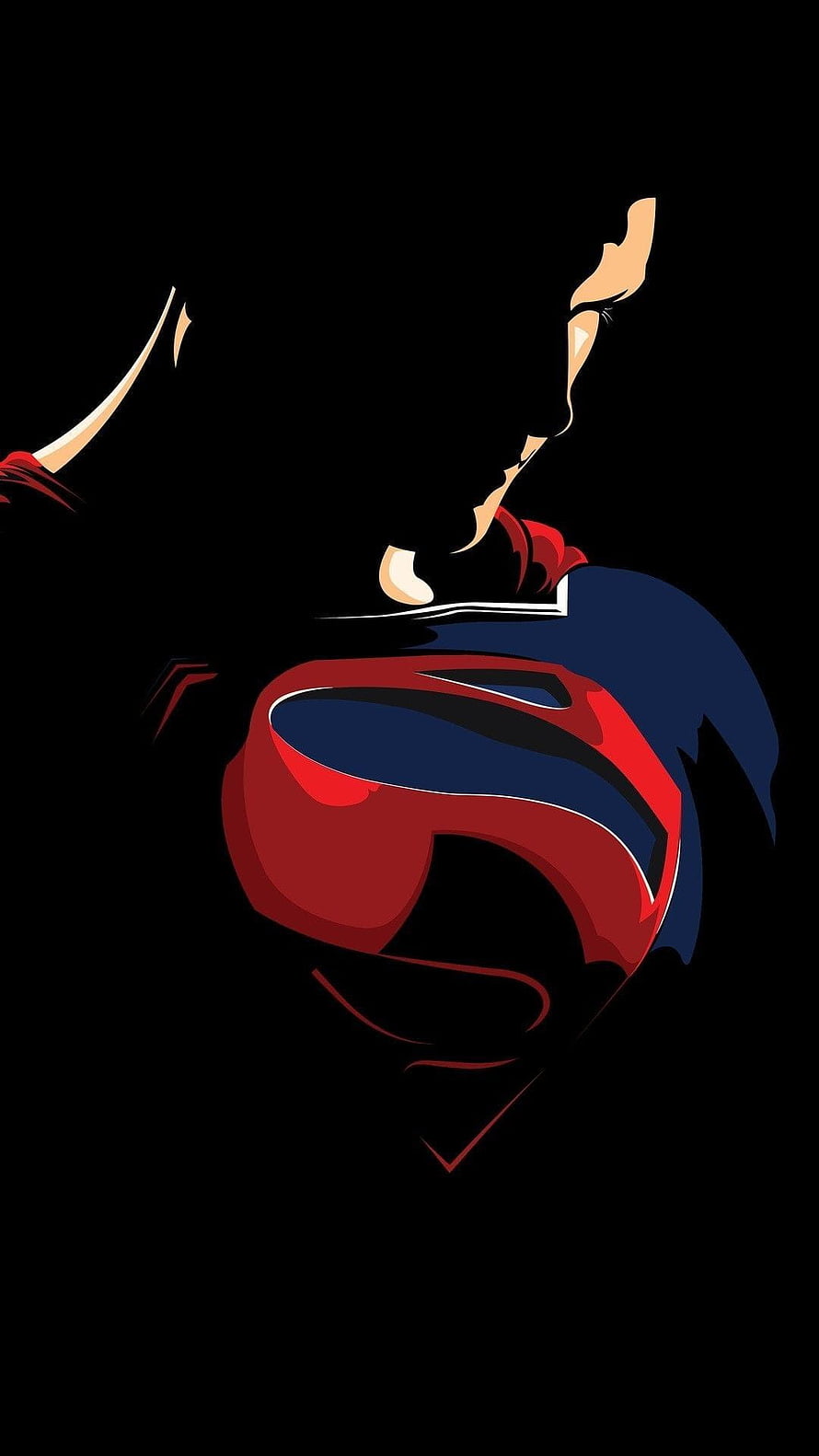 Minimalist Superman Silhouette with Red and Blue Cape on Black Background HD phone wallpaper