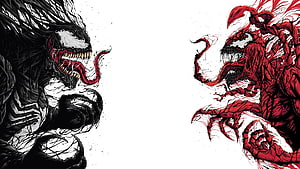 Venom and Carnage Face Off in Dramatic Comic Book Illustration HD wallpaper