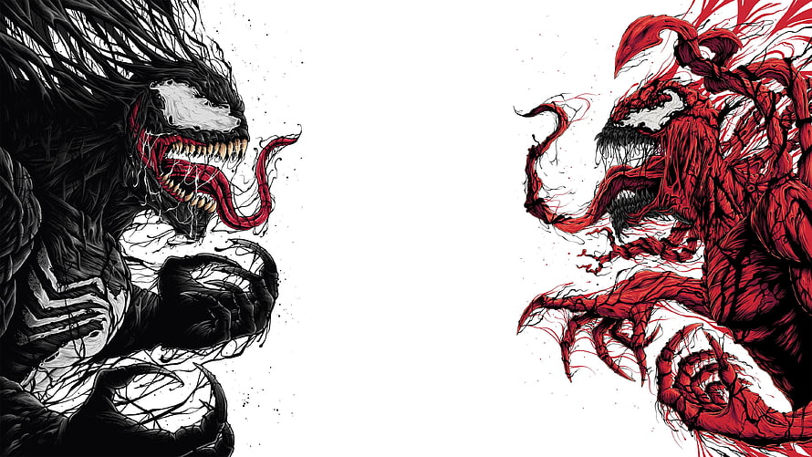 Venom and Carnage Face Off in Dramatic Comic Book Illustration HD wallpaper