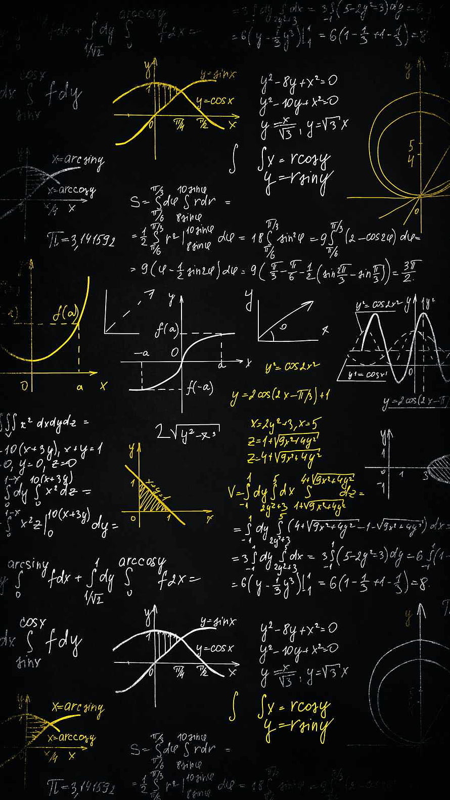 Handwritten Calculus and Trigonometry Equations on a Black Chalkboard HD phone wallpaper