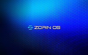 Zorin OS Blue Hexagonal Grid Desktop Background with Glowing Logo HD wallpaper