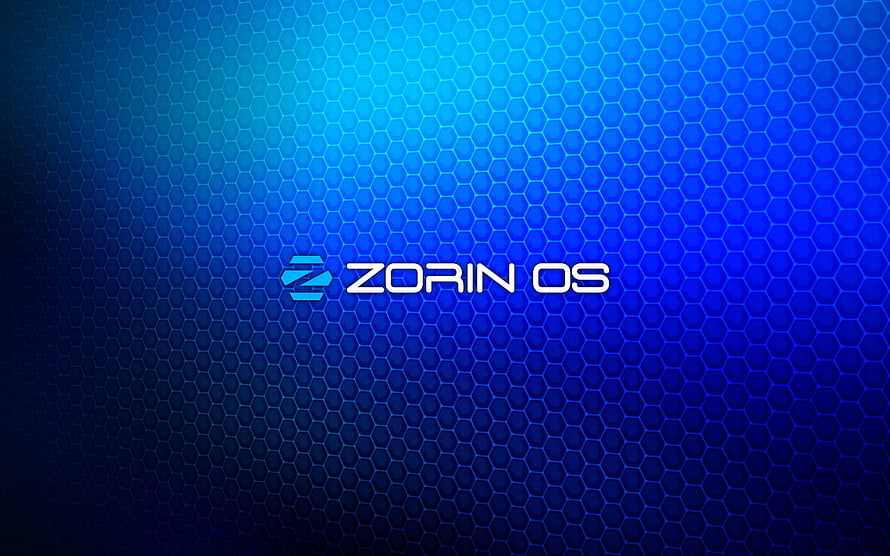 Zorin OS Blue Hexagonal Grid Desktop Background with Glowing Logo HD wallpaper