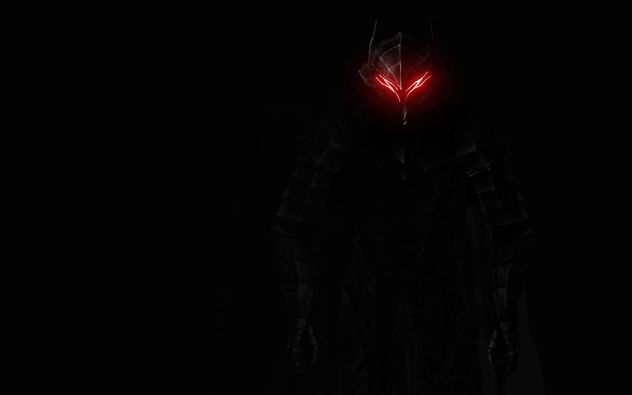Berserk Armor Character with Glowing Red Eyes in Dark Fantasy Setting HD wallpaper