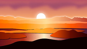 Minimalist Layered Paper Art Sunset Over Desert Landscape with Warm Orange and Purple Sky HD wallpaper