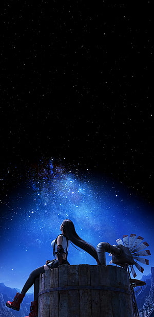 Final Fantasy VII Tifa Lockhart Gazing at the Milky Way Night Sky HD phone wallpaper