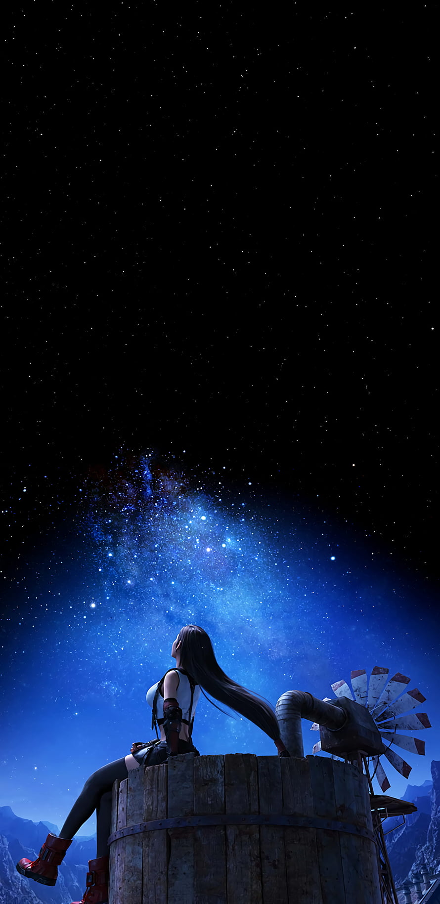 Final Fantasy VII Tifa Lockhart Gazing at the Milky Way Night Sky HD phone wallpaper