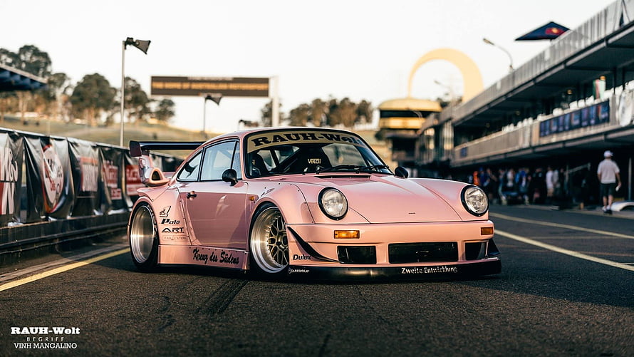 Pink RWB Porsche 911 Widebody on the Race Track HD wallpaper