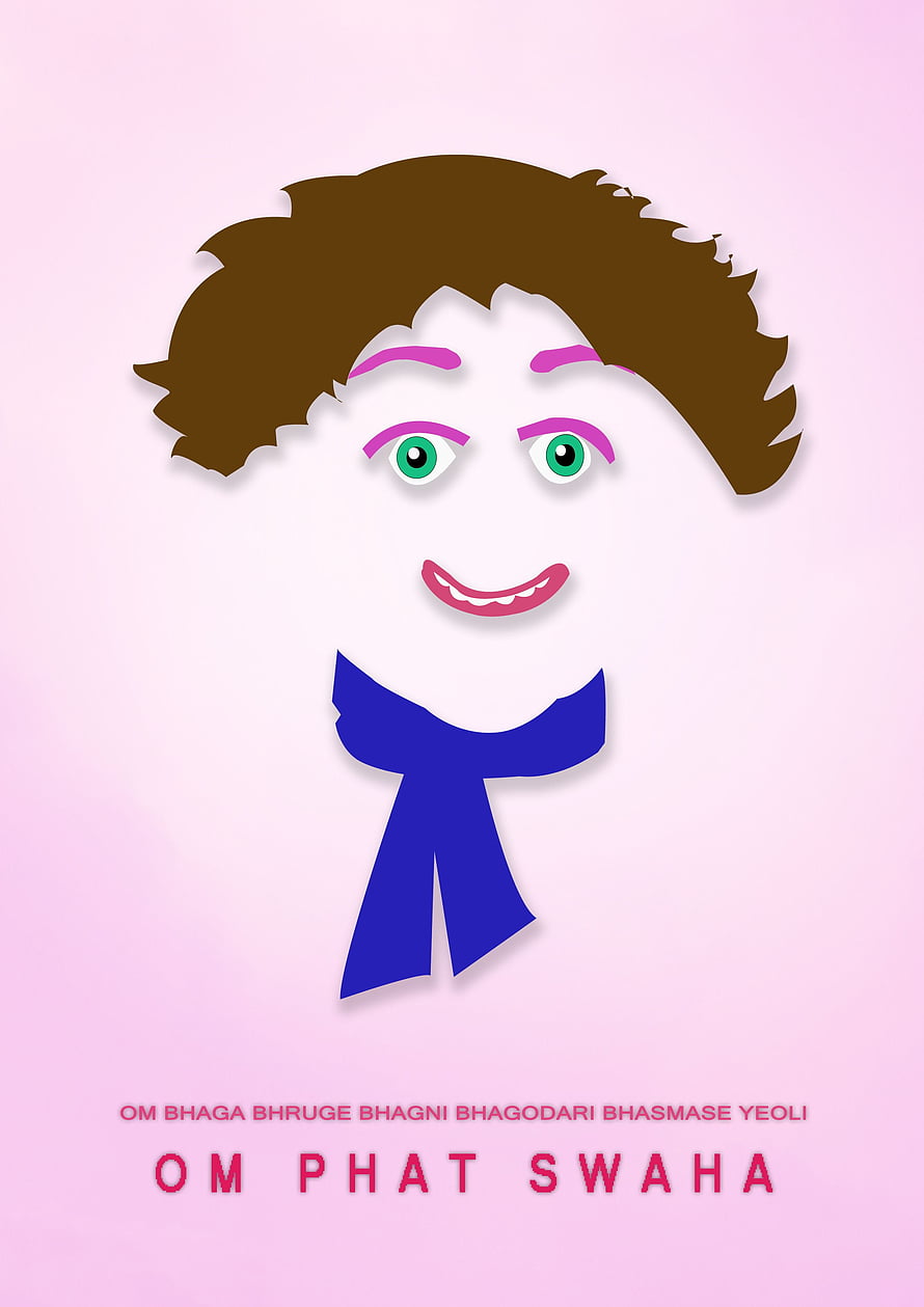Tatya Vinchu Stylized Portrait with Blue Scarf and Sanskrit Mantra on Pink Background HD phone wallpaper