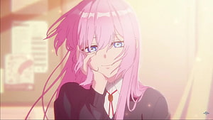Shikimori's Not Just a Cutie Anime Character with Pink Hair and Blue Eyes HD wallpaper
