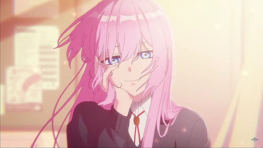 Shikimori's Not Just a Cutie Anime Character with Pink Hair and Blue Eyes HD wallpaper