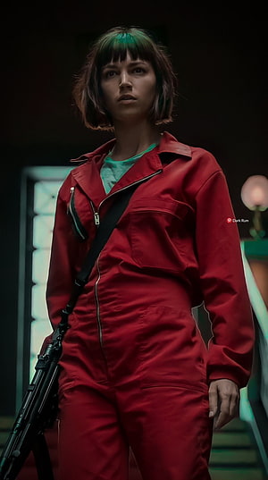 Ukiyo in Red Tracksuit Holding Rifle in Money Heist Tokyo HD phone wallpaper