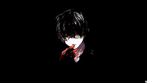 Kaneki Ken from Tokyo Ghoul in Dark Anime Style with Blood-Red Fingers HD wallpaper