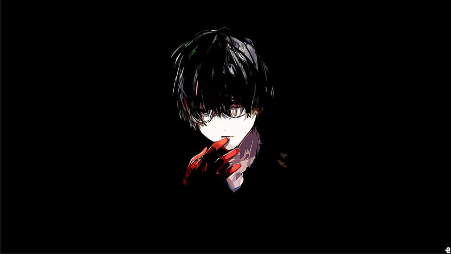 Kaneki Ken from Tokyo Ghoul in Dark Anime Style with Blood-Red Fingers HD wallpaper