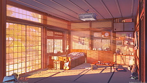 Sunlit Japanese Bedroom Interior with Electric Guitar and Tatami Mats HD wallpaper