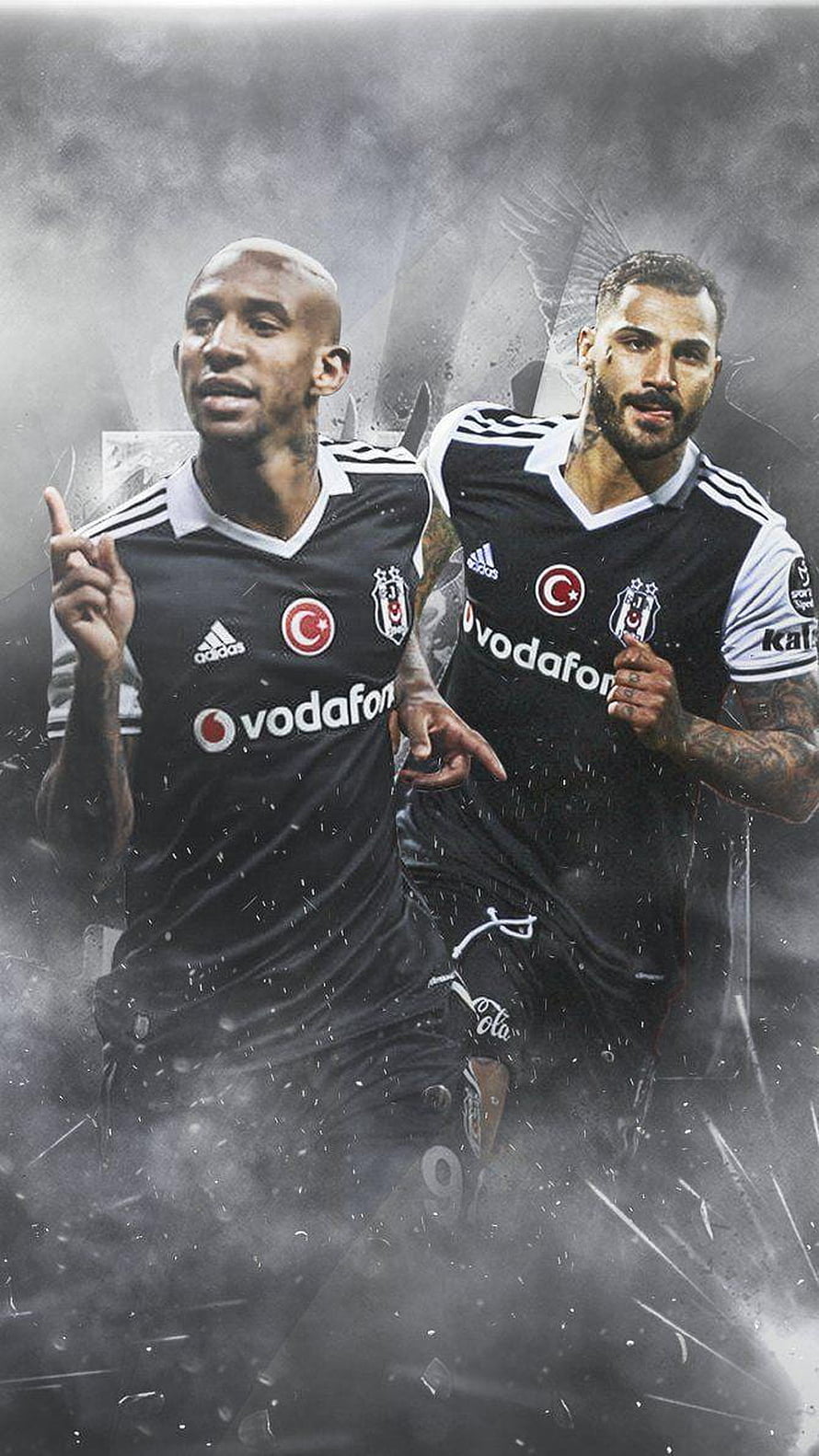 Besiktas Football Players in Black and White Kit with Dramatic Smoke Effect HD phone wallpaper