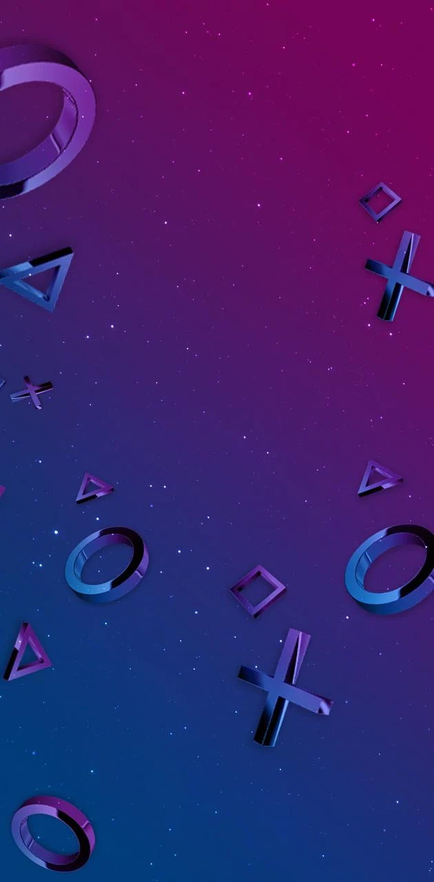 PlayStation Controller Button Shapes Floating in a Purple and Blue Cosmic Gradient HD phone wallpaper