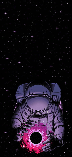 Astronaut Holding Glowing Black Hole in Deep Space Starfield Digital Art HD phone wallpaper