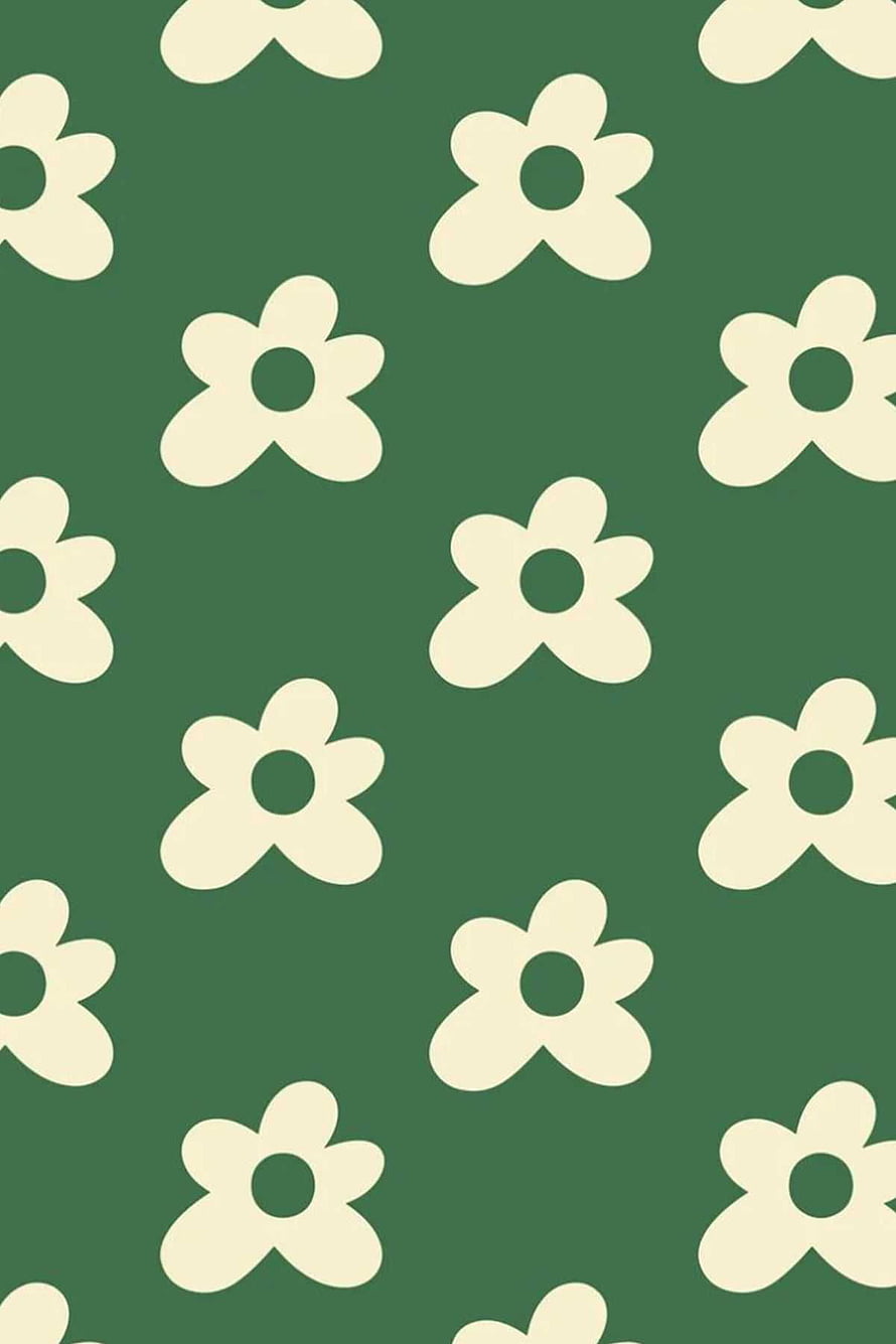 Sage Green Aesthetic Floral Pattern with Cream Daisies on Dark Background HD phone wallpaper