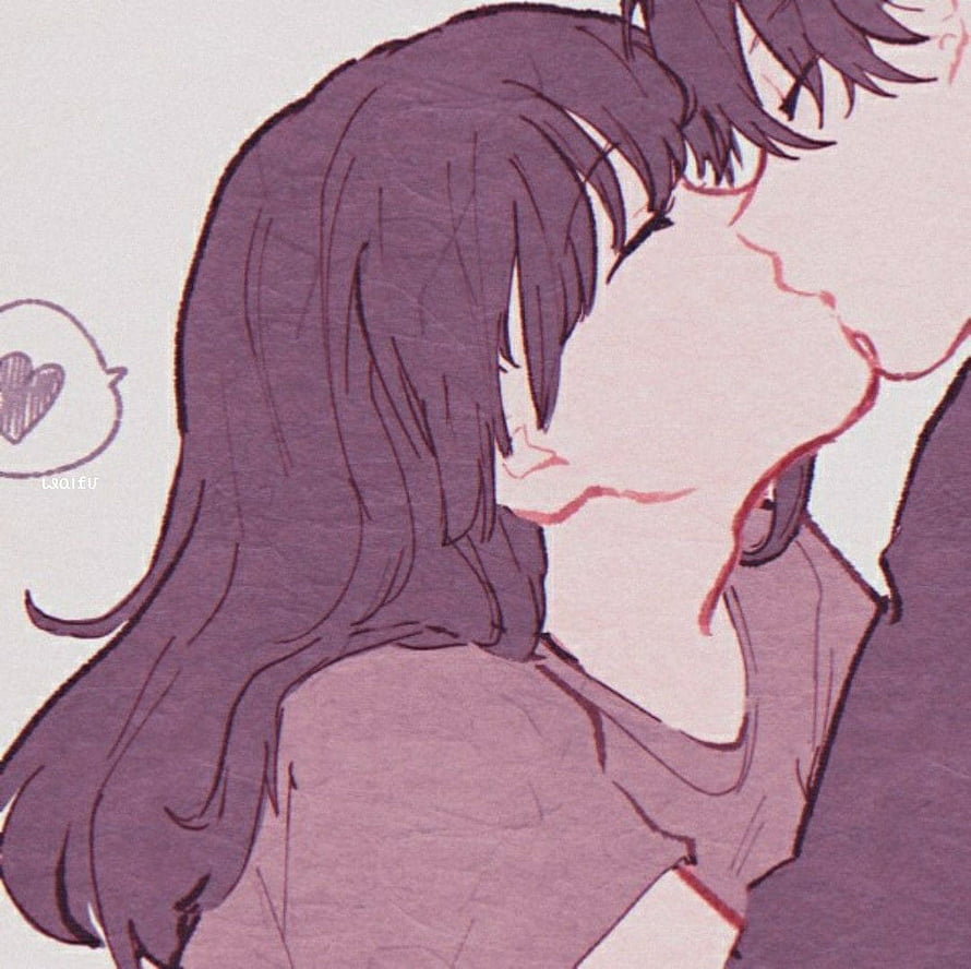 Romantic Anime Couple Kissing Profile Picture with Soft Purple Tones HD wallpaper