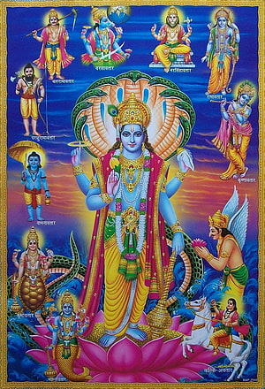 Lord Vishnu Dashavatar: Ten Divine Incarnations on a Lotus Throne HD phone wallpaper