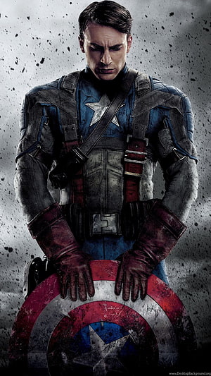 Captain America The First Avenger Battle Worn Suit and Shield Portrait HD phone wallpaper