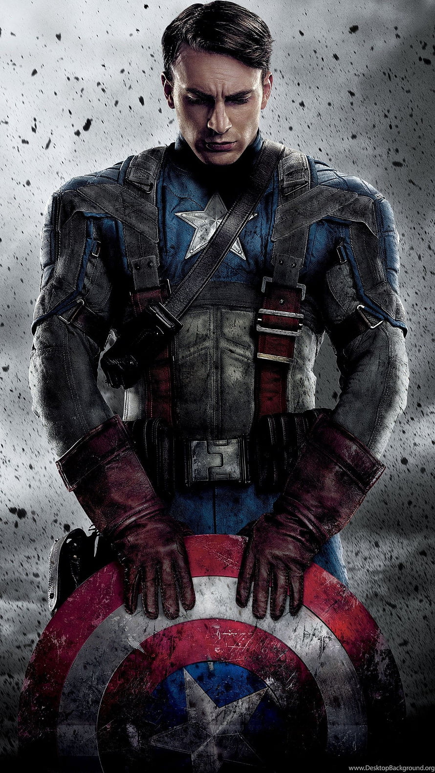 Captain America The First Avenger Battle Worn Suit and Shield Portrait HD phone wallpaper