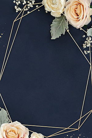 Elegant Navy Blue Wedding Invitation Frame with Gold Geometric Lines and Peach Roses HD phone wallpaper