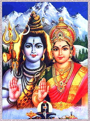 Lord Shiva and Goddess Parvati Devotional Portrait with Snowy Himalayan Peaks HD phone wallpaper
