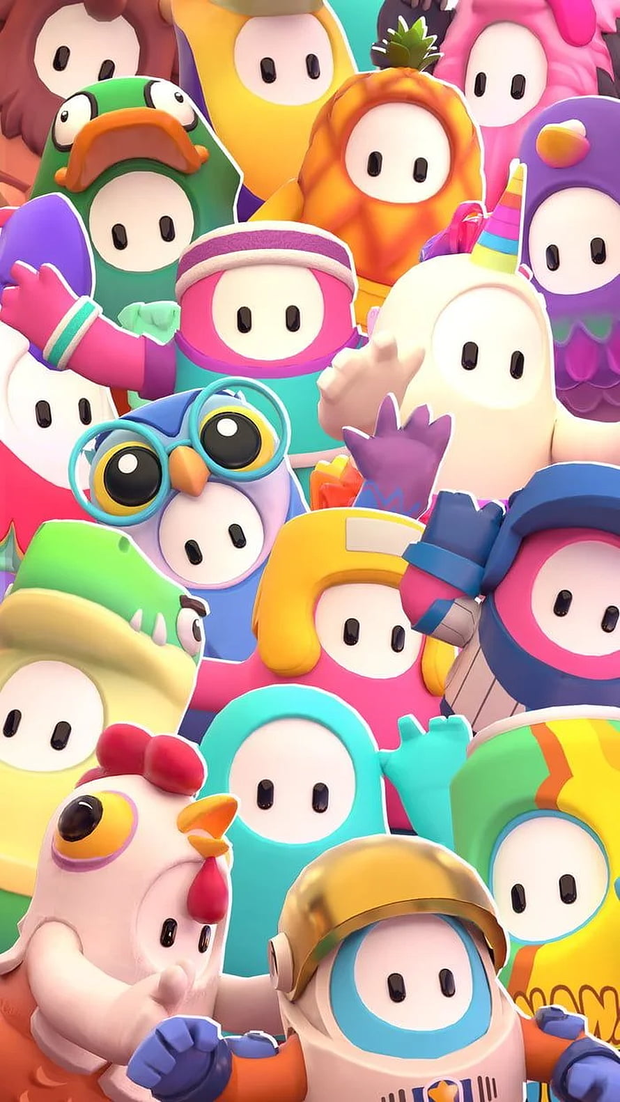 Colorful Fall Guys Characters in Costumes Grouping Together in Vibrant 3D Render HD phone wallpaper