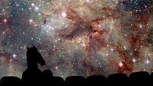 Bojack Horseman Silhouette Gazing at a Vibrant Cosmic Nebula and Starfield HD wallpaper