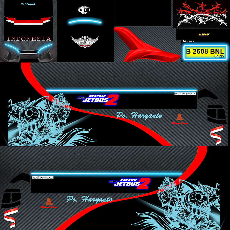 Bus Simulator Indonesia New Jetbus 2 Livery Design with Indonesian Flag and Cyber Warrior Art HD phone wallpaper