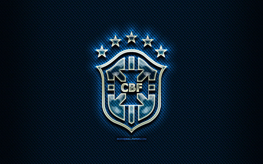 Brazil National Football Team CBF Crest with Five Stars on Dark Blue Textured Background HD wallpaper