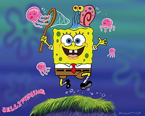 SpongeBob SquarePants Jellyfishing Adventure in Bikini Bottom HD wallpaper