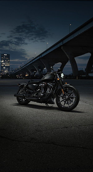 Harley-Davidson Iron 883 Motorcycle Parked Under Urban Bridge at Night HD phone wallpaper