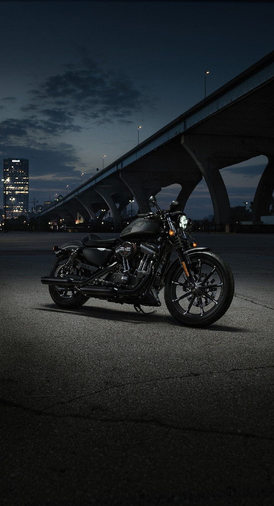 Harley-Davidson Iron 883 Motorcycle Parked Under Urban Bridge at Night HD phone wallpaper