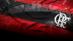 Flamengo Stadium Interior With Red And Black Flag Overlay And Crowd Silhouettes HD wallpaper