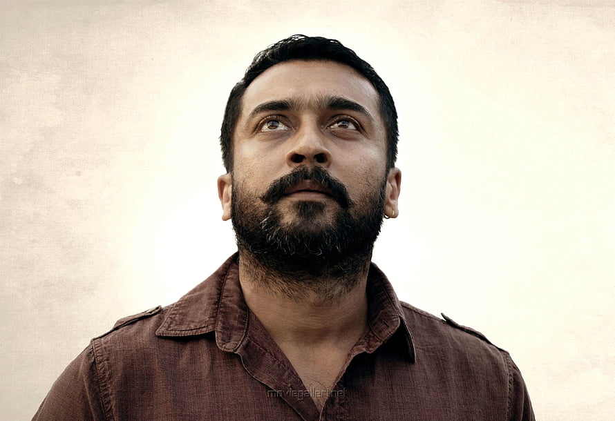 Suriya in Soorarai Pottru Character Portrait with Beard and Brown Shirt HD wallpaper