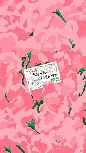 Spirited Away Pink Floral Pattern with Handwritten Note and Studio Ghibli Aesthetic HD phone wallpaper