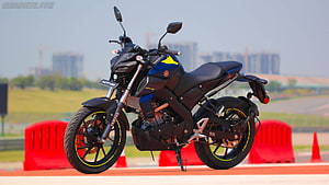 Yamaha MT-15 Streetfighter Motorcycle in Black and Blue on a Track HD wallpaper
