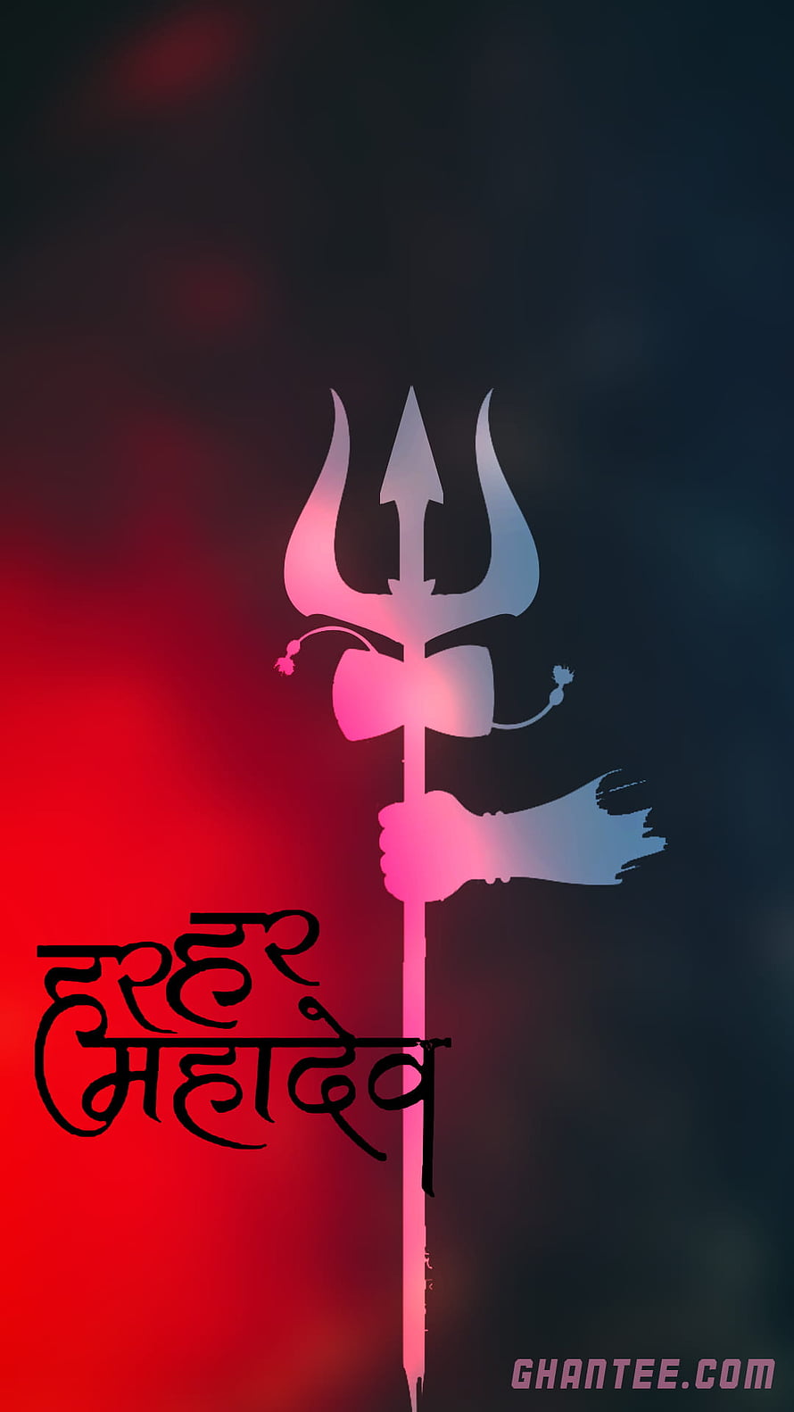 Lord Shiva Trishul Silhouette with Mahadev Text on Red and Black Gradient Background HD phone wallpaper