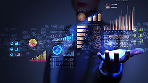 Businesswoman Interacting with Holographic Financial Data and Market Analytics Dashboard, Financial Markets, trading HD wallpaper