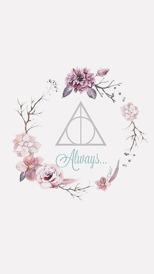 Harry Potter Deathly Hallows Symbol with Watercolor Floral Wreath and Always Script HD phone wallpaper
