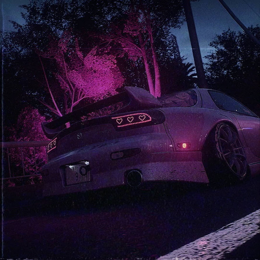 JDM Purple Car Aesthetic with Heart LED Taillights and Neon Pink Night Lighting HD phone wallpaper