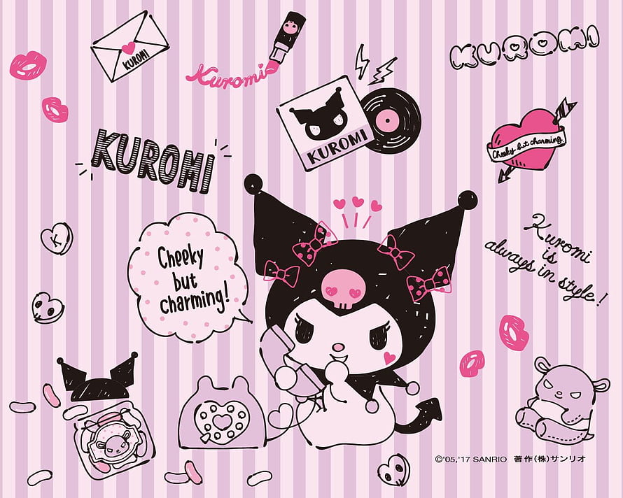 Kuromi Sanrio Character Wallpaper with Pink Stripes and Cute Accessories HD wallpaper