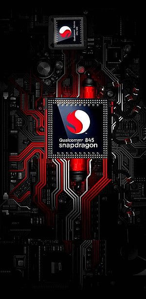 Qualcomm Snapdragon 845 Processor on Dark Circuit Board with Red Traces HD phone wallpaper