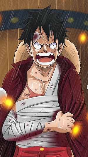 Injured Monkey D. Luffy in the Rain from One Piece Anime HD phone wallpaper