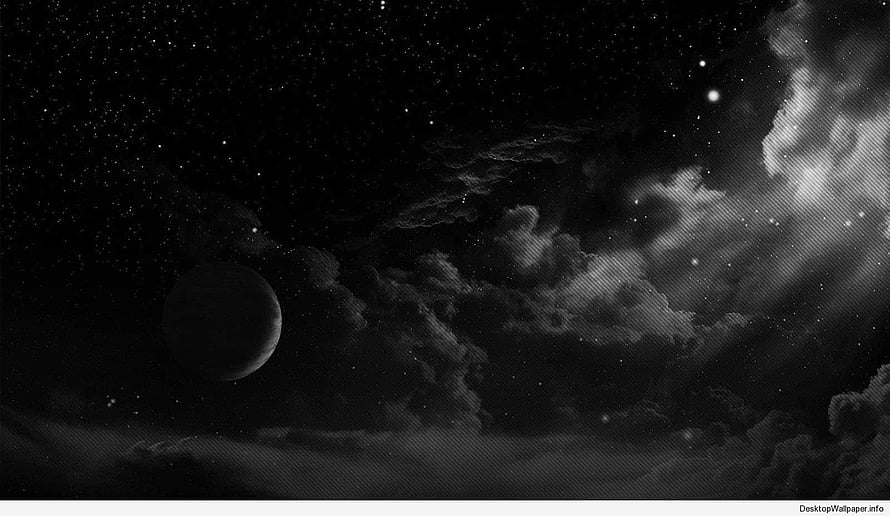 Monochrome Night Sky with Distant Planet and Dramatic Clouds HD wallpaper
